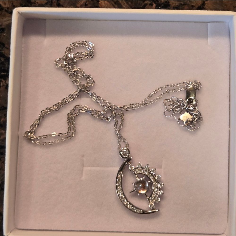 Celestial Silver Necklace with Moon and Star Pendant - Picture 6 of 9